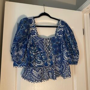 Blue & white Farm Rio blouse